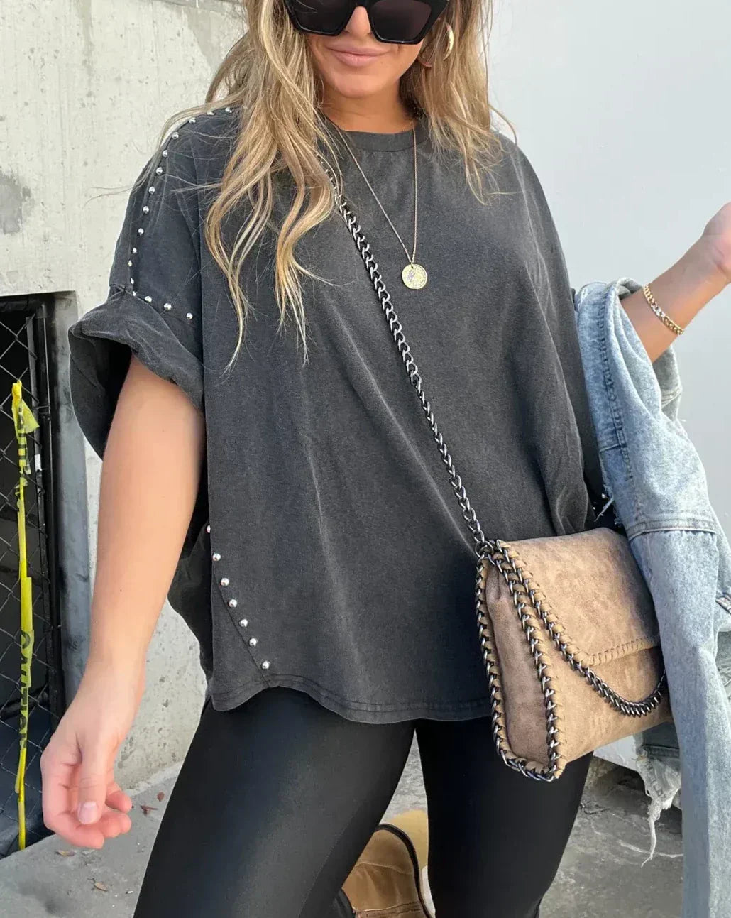 Bella - Oversized Studs T-Shirt